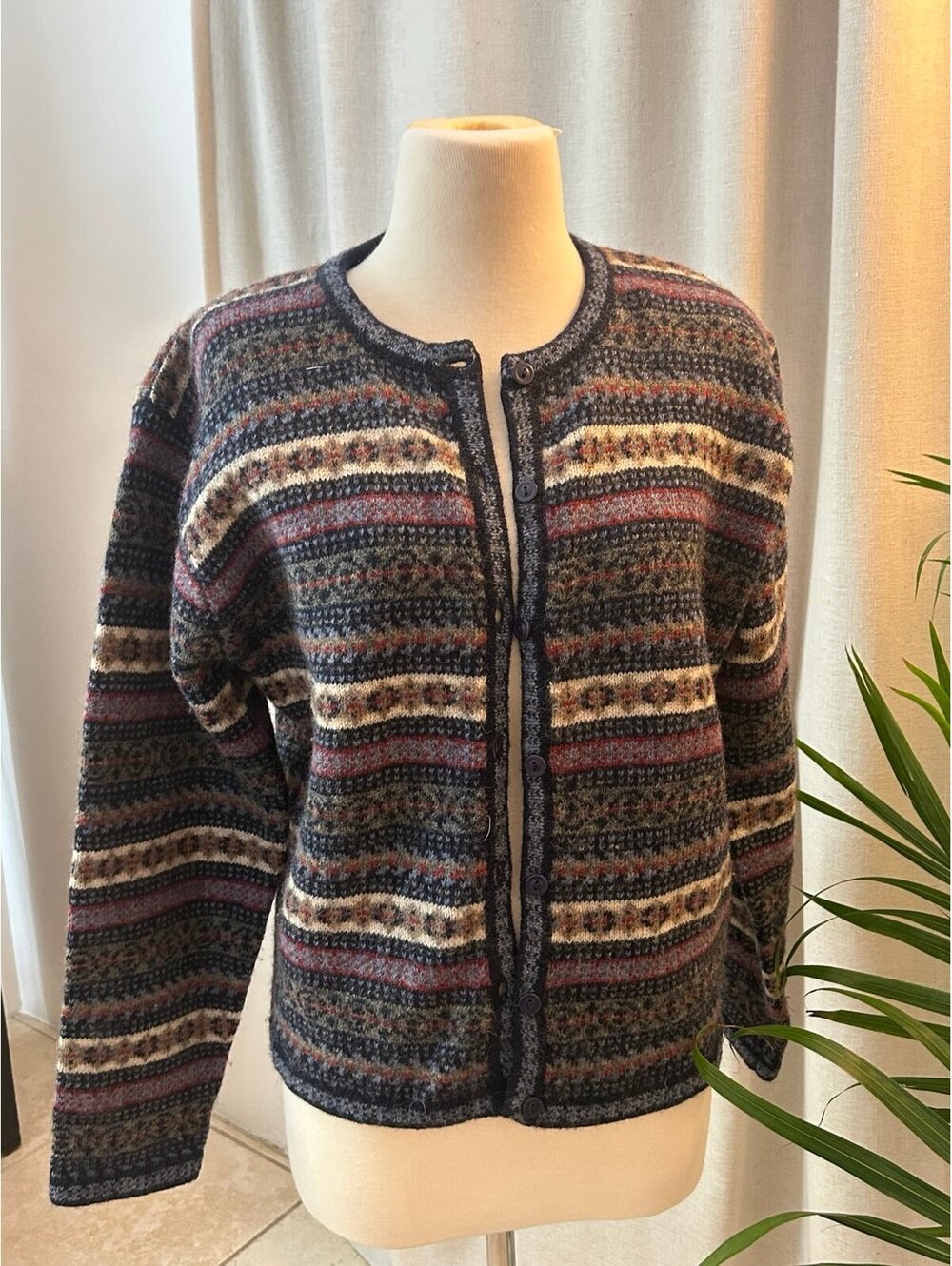 Vintage Paul Harris Design Fair Isle Cardigan Women’s L 100% Shetland Wool